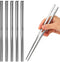 HI NATURE™ Luxe Chopsticks Set - Koreaanse Eetstokjes - Herbruikbaar en Vaatwasserbestendig - 5 Paar - Antislip - Metaal / RVS - Zilver