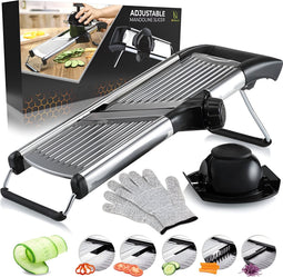 HI NATURE™ Luxe Groentesnijder Mandoline RVS met Veiligheidshandschoen - Mandoline Snijder Roestvrij Staal - Multifunctionele groentesnijder verstelbaar - Uiensnijder | Mandolines keukensnijder - Snijmachine