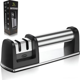HI NATURE™ Professionele Messenslijper - Aanzetstaal - Doortrekslijper – Antislip - Scharenslijper - Messen slijper - Knife sharpener - RVS