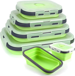 HI NATURE™ Vershoudbakjes set 4 stuks - Bewaarbakjes opvouwbaar - Diepvriesbakjes vierkant - Meal prep bakjes - Lunchbox set - Magnetron bakjes met deksel - BPA Vrij Siliconen vershouddoos - Silicone bakjes - Voedselcontainer