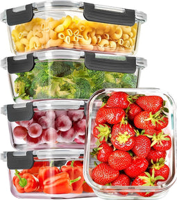 HI NATURE™ Vershoudbakjes set Glas - Meal Prep Bakjes - Luchtdicht vershouddoos van glas - Diepvriesbakjes - BPA Vrije Magnetronbakjes - Bewaarbakjes met deksel | 1L - Glas - 5 Stuks