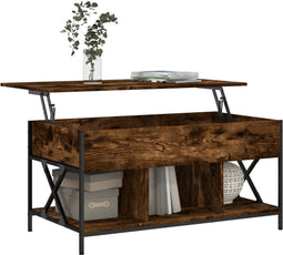 vidaXL - Salontafel - 100x55x50 - cm - bewerkt - hout - en - metaal - gerookt - eiken