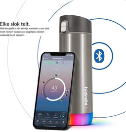 Hidrate Spark Chug slimme waterfles - Roestvrij staal - 620ml - LED verlichting - Zilverkleurig