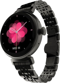 HiFuture Aura Smartwatch dames, 1,08 inch roestvrijstalen AMOLED-display, Stappenteller, Hartslagmeter, polshartslagmeter, echte Sp02-sensoren, IP68 waterdicht, activiteitenteller, magnetische lading compatibel met Android en iOS, kleur (Zwart)