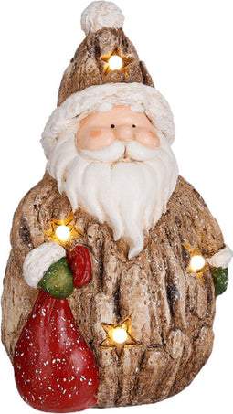 Bruine Kerstman met LED Verlichting In Lichaam en Muts - 21 x 26 x 43 cm