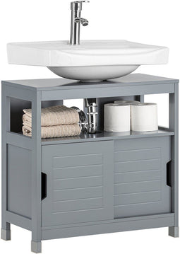 SoBuy FRG128-SG - Wastafelonderkast - 2 Schuifdeuren 1 Open Plank - Grijs 60x60x30cm