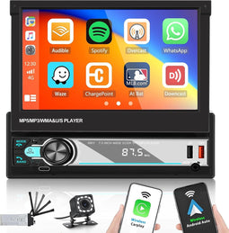 Hikity - 1 Din Autoradio - 7" Touchscreen - Draadloos CarPlay & Android Auto - Bluetooth 5.1