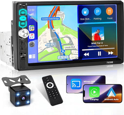 Hikity 1 DIN Autoradio met 7 inch Scherm - Apple Carplay, Android Auto, Bluetooth, Handsfree, Mirror Link, FM-radio, USB