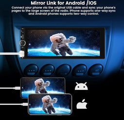 Hikity 1 DIN Bluetooth Autoradio - 6,9 Inch Touchscreen - Draadloze CarPlay & Android Auto