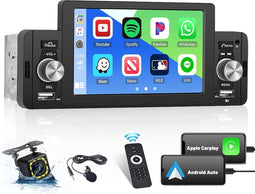 Hikity 1 DIN CarPlay Autoradio - 5 Inch Scherm - Bluetooth 5.1 - Inclusief Achteruitrijcamera