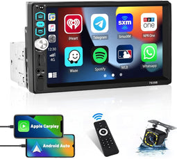 Hikity - 1 DIN CarPlay Autoradio - 7 inch Touchscreen - Bluetooth & Achteruitrijcamera
