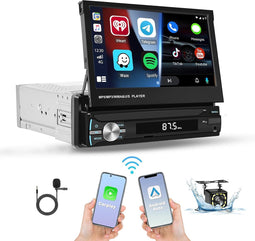 Hikity 1 Din Radio met 7" Touchscreen - Wireless Apple CarPlay & Android Auto - Bluetooth & Achteruitrijcamera