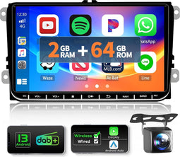 Hikity - 2+64G DAB/DAB+ Autoradio - Android 13 met Navigatie