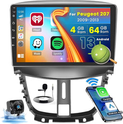 Hikity Android 13 Autoradio - Peugeot 207 - 9 Inch Touchscreen, 4GB RAM + 64GB ROM