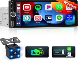 Hikity - DAB/DAB+ - 1 Din Autoradio - Draadloos CarPlay & Android Auto