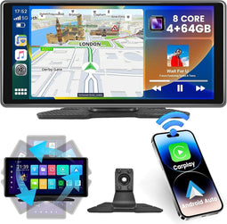 Hikity Draagbare Draadloze Carplay Autoradio - Android 13, 10.36 Inch IPS Touchscreen