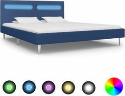 vidaXL - Bedframe - met - LED - stof - blauw - 160x200 - cm