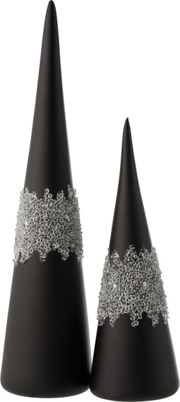 J-Line decoratie Kegel Suiker Diamanten Lijn - glas - zwart - large