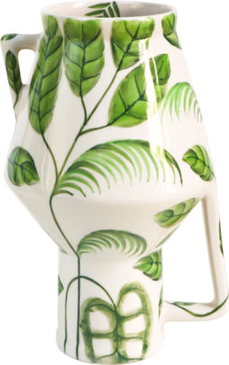 Return to Sender | Vaas Medium 30 cm Jungle print handgeschilderd upside down met handvat - Bloemenvaas