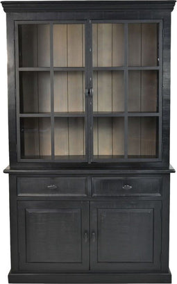 Buffetkast Provence - 130x48x215 - Zwart/grijs - Mangohout/ijzer/glas