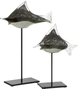 J-Line decoratie Vis Op Voet - glas/ijzer - grijs/zwart - large