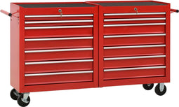 vidaXL - Gereedschapswagen - met - 14 - lades - staal - rood