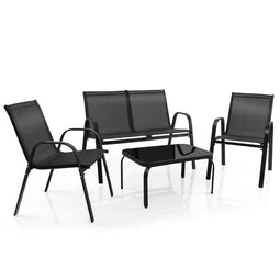 Coast 4-Delige Tuinmeubelset - Balkonset met Bank 2 Stoelen en Tafel - Zwart