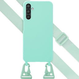 Selencia Hoesje Geschikt voor Samsung Galaxy A25 Hoesje Met Koord - Selencia Siliconen hoesje met afneembaar koord - Turquoise