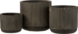 J-Line bloempot Lijn - keramiek - zwart/bruin - small - Ø 11 cm - 2 stuks