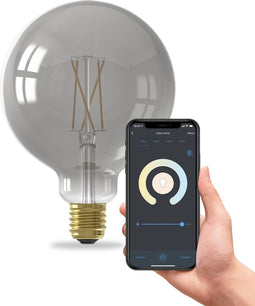 Calex Smart LED Lamp - Wifi Filament Globe 12,5cm - E27 - Dimbaar 7W - Rookglas