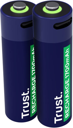 Trust 25584 - Oplaadbare AA-batterijen - USB-C - 1.700mAh - Groen (2 stuks)