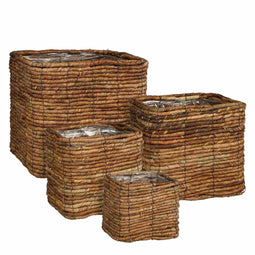 Mica Decorations Mand Santo - 35x35x35 cm - Zeegras - Bruin - Set van 4