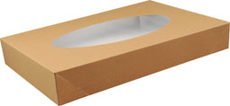 Biodore Cateringdoos | kraftpapier + PLA | 550x370x80mm | met venster | bruin | 10 stuks