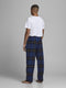 JACK&JONES JACRIMON - Heren pyjama broek - 100% biologisch katoen - Donkerblauw met geel
