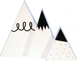 A Little Lovely Company Witte bergen hout - Decoratie - Set van 3 - Zwart-wit