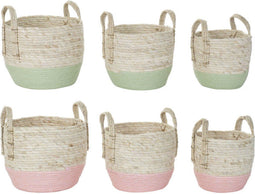Basket spelset DKD Home Decor Natuurlijk Roze Groen Natuurlijke Vezel 30 x 30 x 32 cm Boho (2 Stuks)