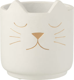 J-Line bloempot Kat voor binnen - cement - wit/goud - medium - Ø 16 cm