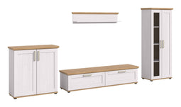 Furnilux Verona - Wandkast Systeem 4 Delen - TV-meubel met klapdeuren en vitrinekast - Wit Eik Decor