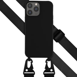 Selencia Hoesje Geschikt voor iPhone 13 Pro Max Hoesje Met Koord - Selencia Siliconen hoesje met afneembaar koord - Zwart