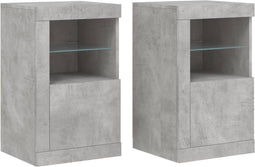 vidaXL - Bijzetkastjes - met - LED-verlichting - 2 - st - bewerkt - hout - betongrijs