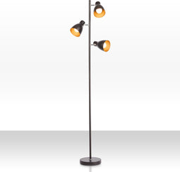 B.K.Licht - Vloerlamp - 3 lichts draaibaar - zwart-goud - h.: 166cm