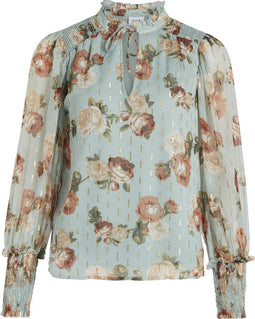 Vila Vimarion - Blouse - Bloemenprint met gouden metallic - Desert Sage (W38)