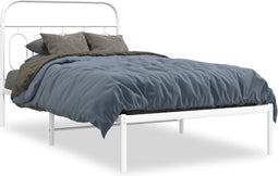 vidaXL - Bedframe - met - hoofdbord - metaal - wit - 107x203 - cm