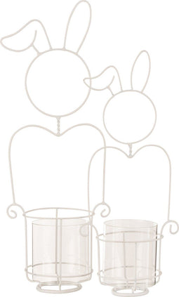 J-Line kaarshouder Konijn - metaal/glas - wit - large - paasdecoratie
