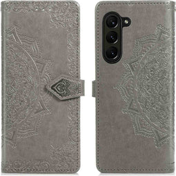 iMoshion Hoesje Geschikt voor Samsung Galaxy Z Fold 5 Hoesje Met Pasjeshouder - iMoshion Mandala Bookcase - Grijs