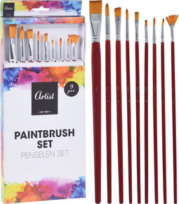 Hobby schilderen penselen set van 9x stuks - Diverse formaten - Nylon/hout