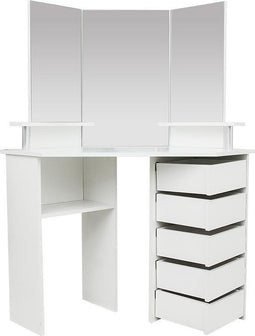 Hoek kaptafel make up visagie opmaaktafel met 3 spiegels veel opbergruimte 111 cm x 142 cm wit