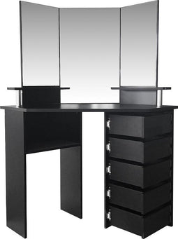 Hoek kaptafel - make up visagie opmaaktafel - toilettafel - 3 spiegels - zwart