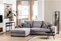 Hoekbank Kiki Links Ribstof Grijs - BY-OLAF - Comfort en Stijl