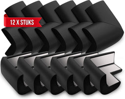 Hoekbeschermer Stootrand - Hoekbeschermers Baby van Zacht Foam - Tafelhoek Beschermers Set van 12 - Hoekbeschermers Earkings Zwart